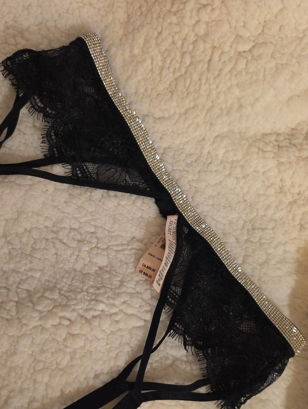 Nwt Victoria's Secret Very Sexy Black Lace Crystal Garter Belt Size Xs $49.50